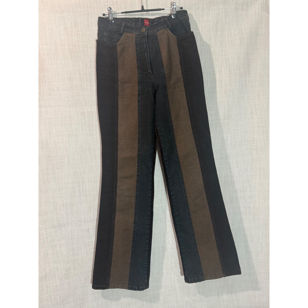 Olsen Europe Women Colorblock Corduroy Denim Flare Jeans Brown Black Size 8